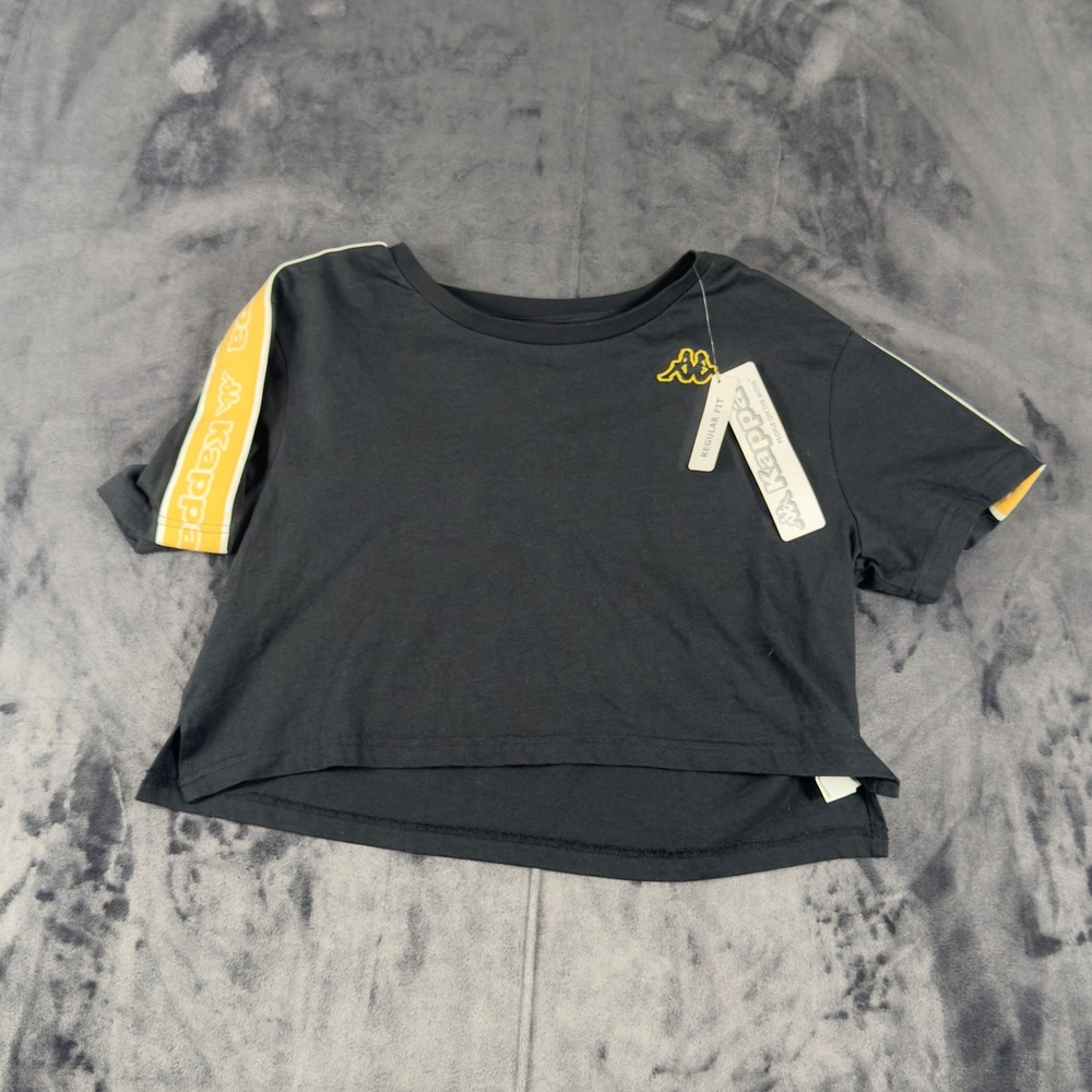 Kappa Crop Top Women Size M Black Logo Tape Elera Short Sleeve T-Shirt